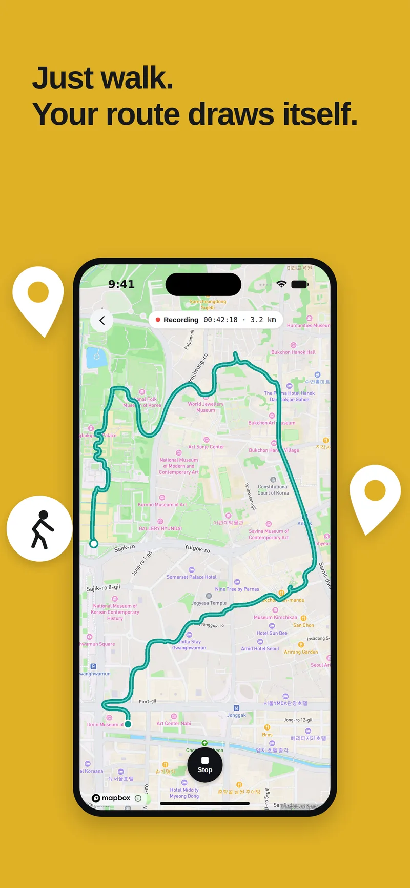 Recording · route on the map